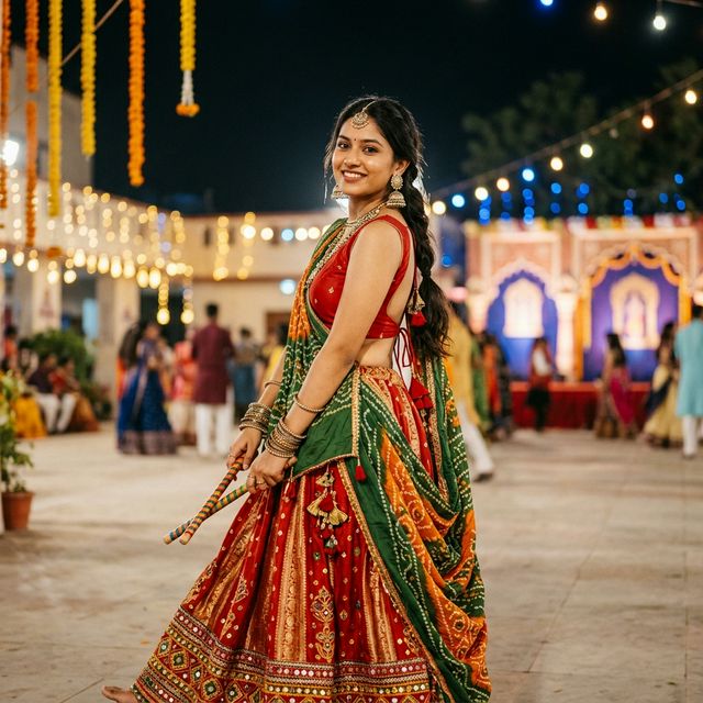 Traditional Chaniya Choli outfit for Garba Night Ahmedabad